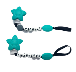 Teal Silicone Personalized Teething Pacifier Clip