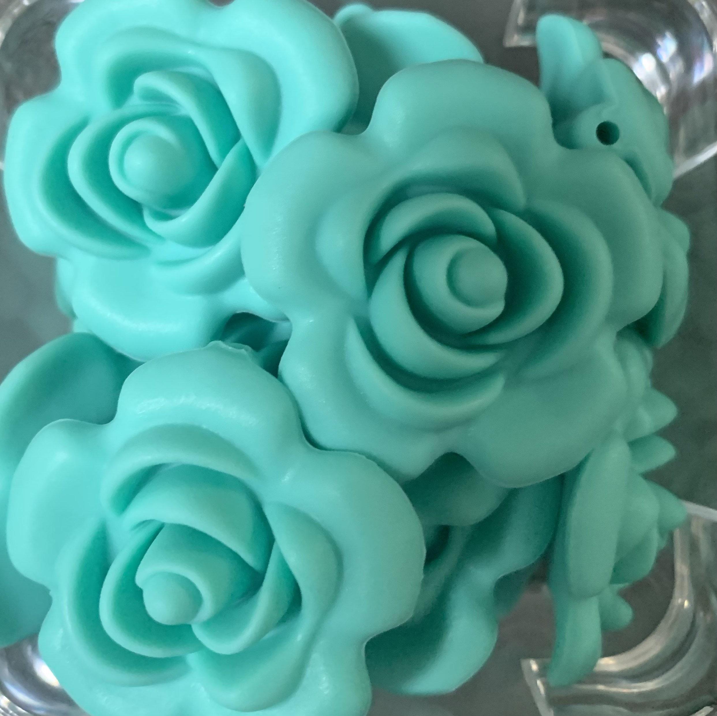 Silicone Teal Flower Beads set of 5