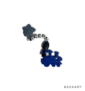 blue train teething clip