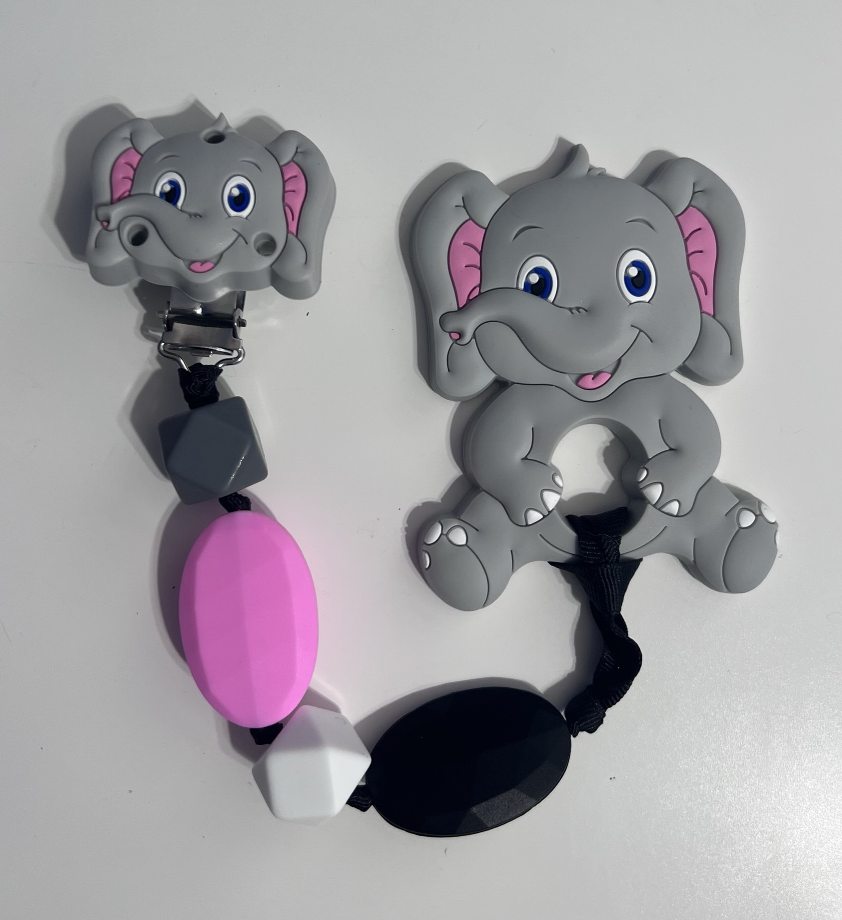 Silicone elephant teething clip