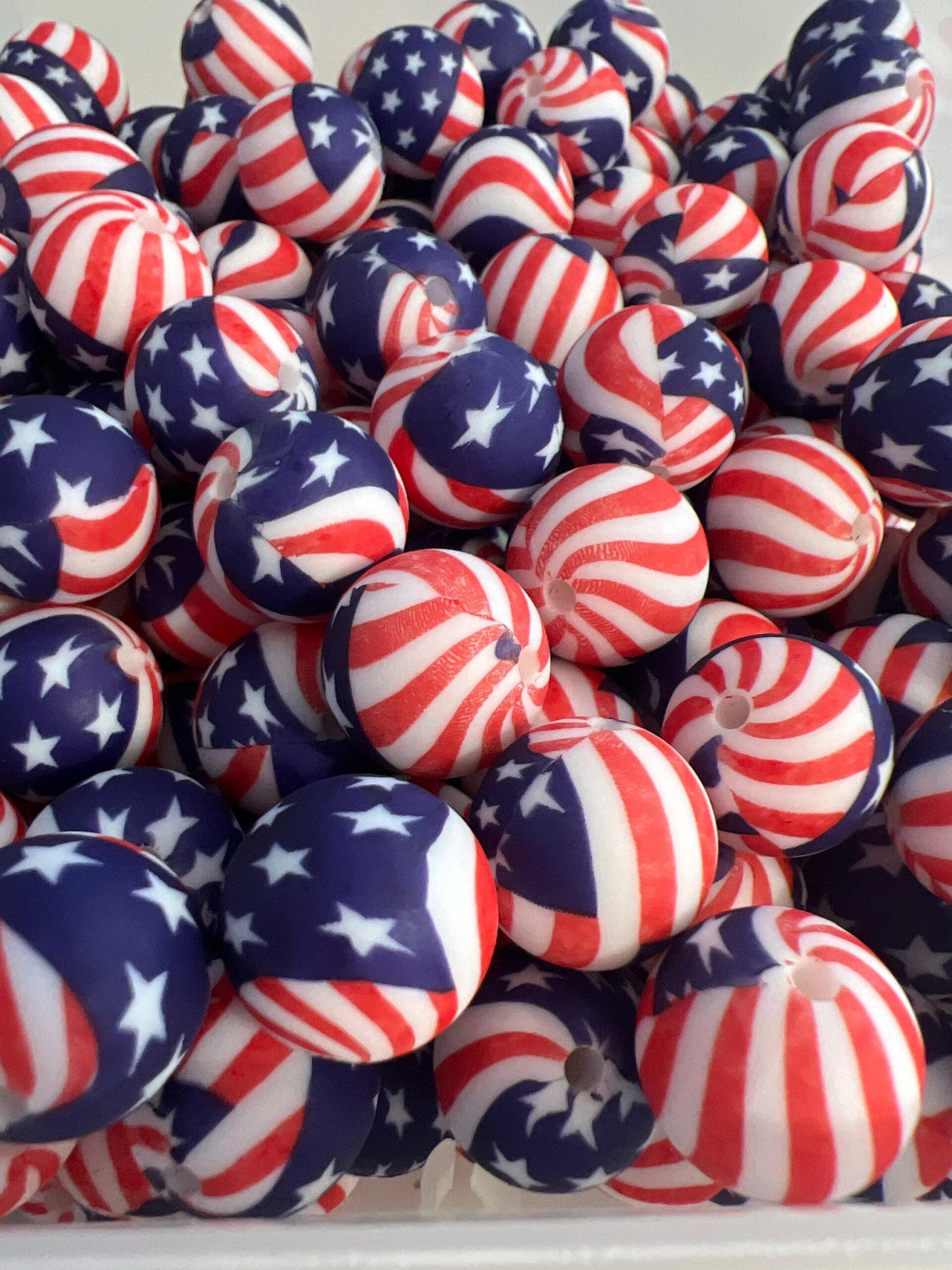 Silicone 15MM American Flag Beads