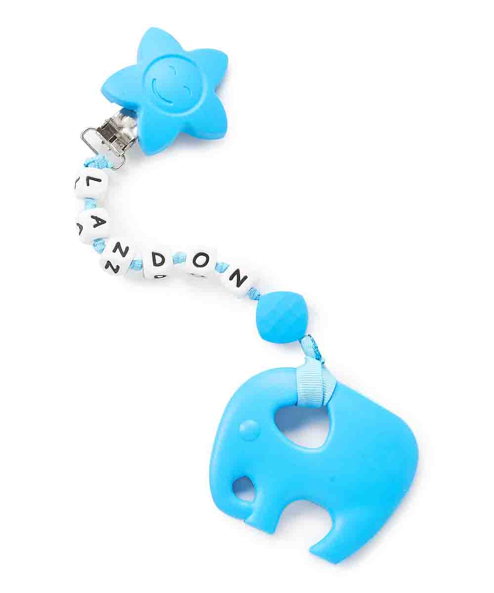 Blue Silicone Personalized blue Elephant teething Clip