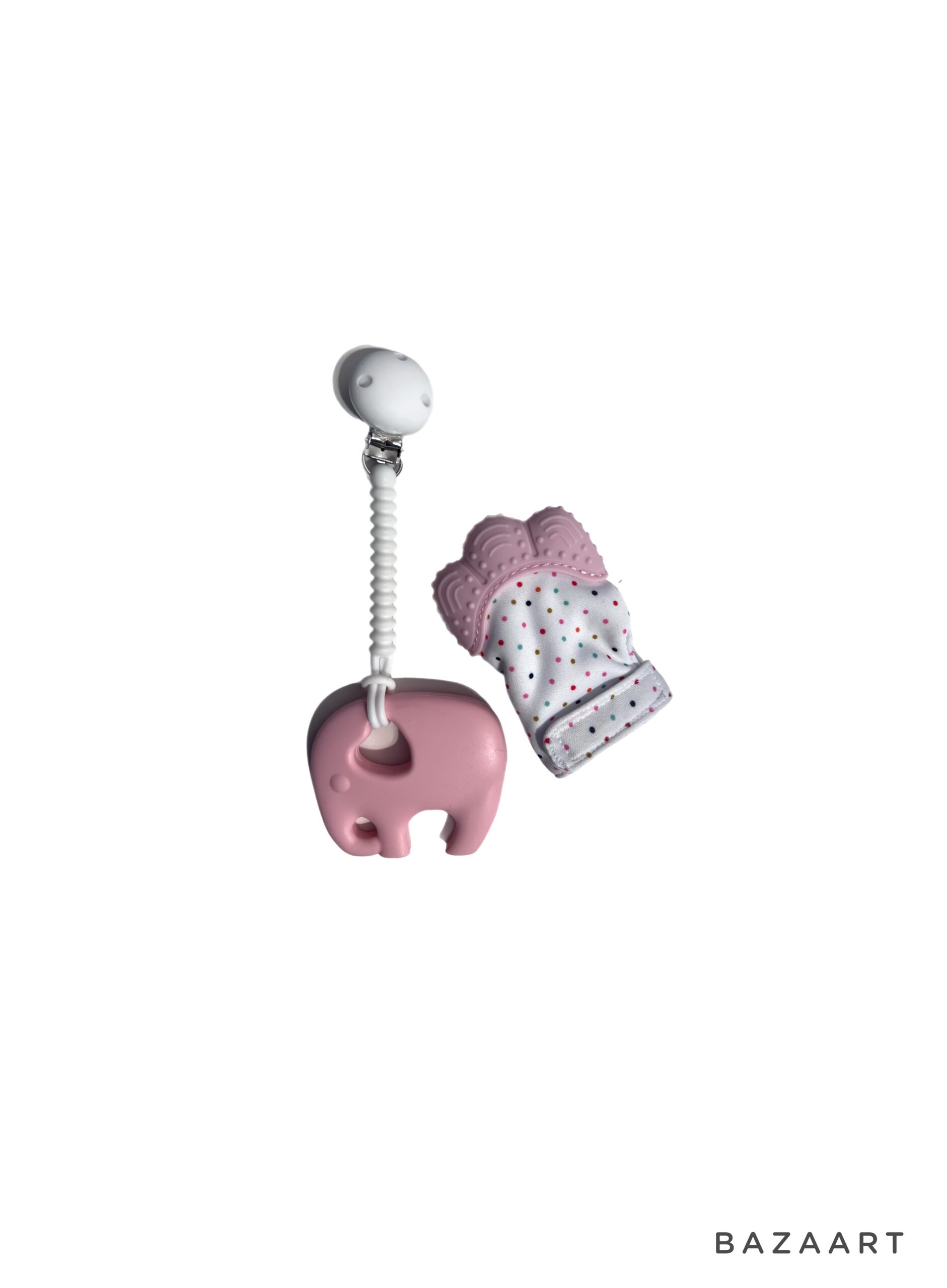 Pink Teething Mitten and Elephant teething Clip
