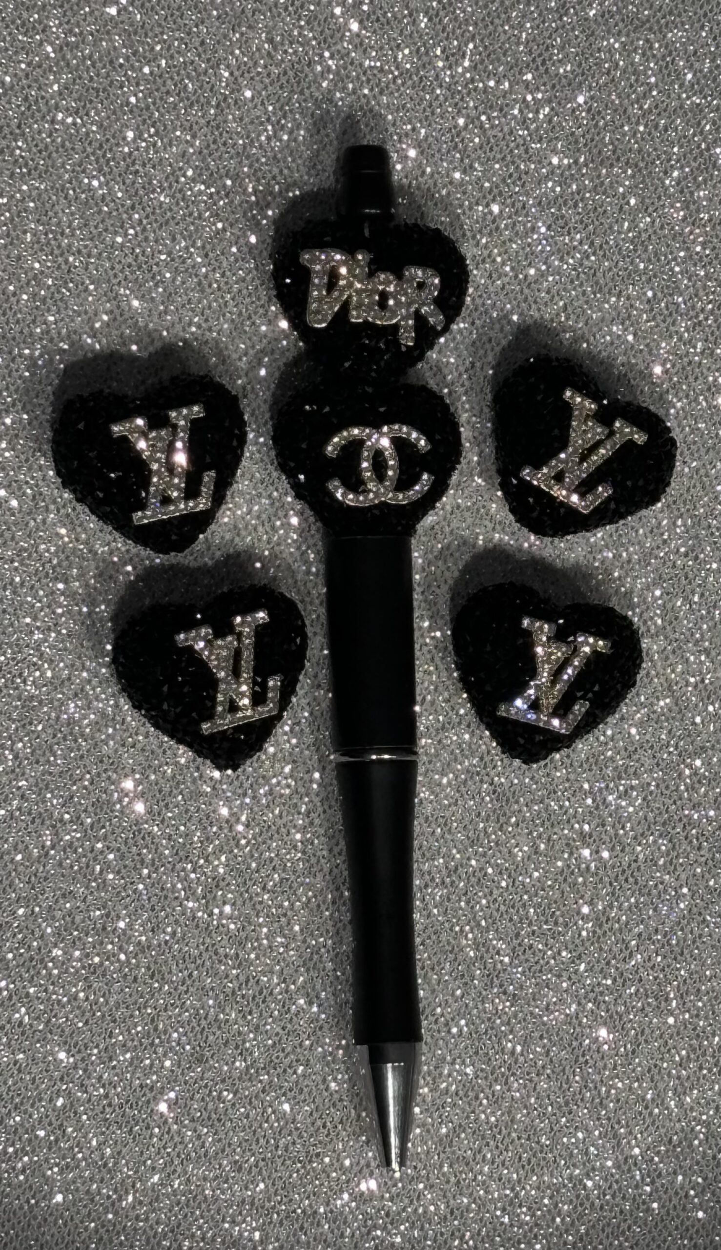 Black Rhinestone Louis Vuitton Heart beads Stunning Black Heart set of