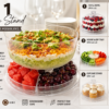 6-in-1 multi-functional acrylic cake stand with dome cover, serving platter, salad bowl, divided snack tray, and dessert display for parties and entertaining.